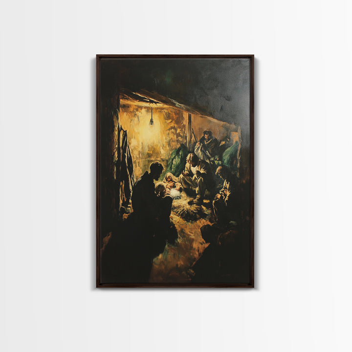 Nativity Art Print, Framed Canvas Print, Nativity Painting, Christmas Decor, Christmas Wall Art, Rustic Christmas Art, Farmhouse Christmas Decor
