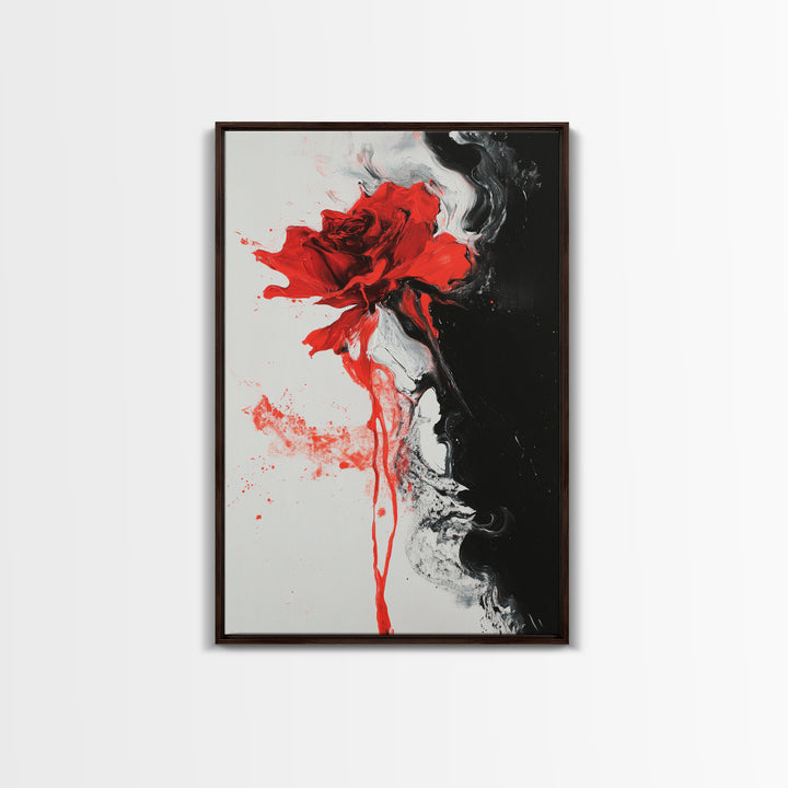Abstract Red Rose Painting Canvas Print, Vintage Inspired Flower Print, Vintage French Country Art, Duality Art, Statement Piece, Center Piece Art