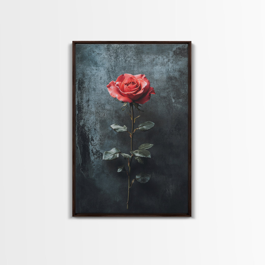 Red Rose Canvas Print, Art Print Roses Framed Canvas Print, Antique Flowers Print, Oil Painting Vintage Flowers, Ready To Hang, Flowers Wall Art