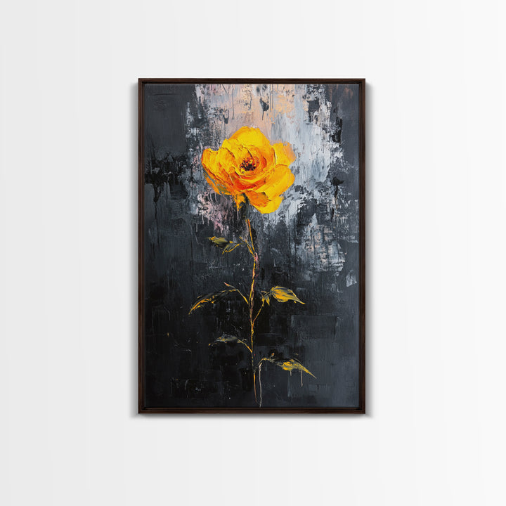 Abstract Painting Print of a Yellow Rose, Framed Canvas, Wood Framed Art, Modern Farmhouse Decor, Rose Painting, Rose Art