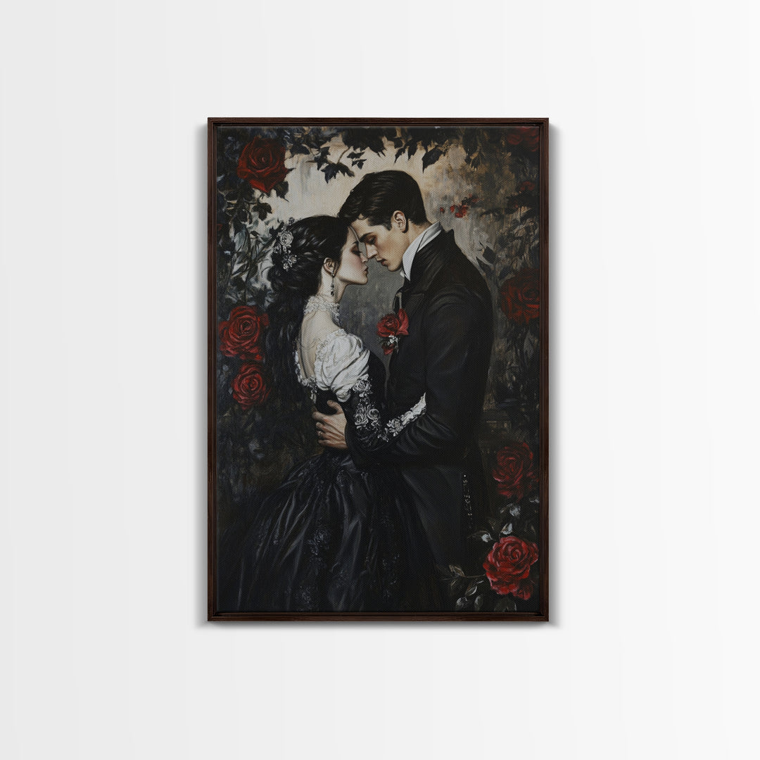 Dark Romance Painting Print, Victorian Gothic Wall Art, Halloween Decor, Gift Idea For Goth Couples, Goth Decor, Goth Wall Art, Dark Academia
