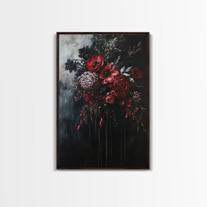 Dark Academia Blood Roses Framed Canvas Print, Halloween Decor, Macabre Art, Macabre Flowers, Halloween Wall Art, Gothic Decor, Dark Home Decor