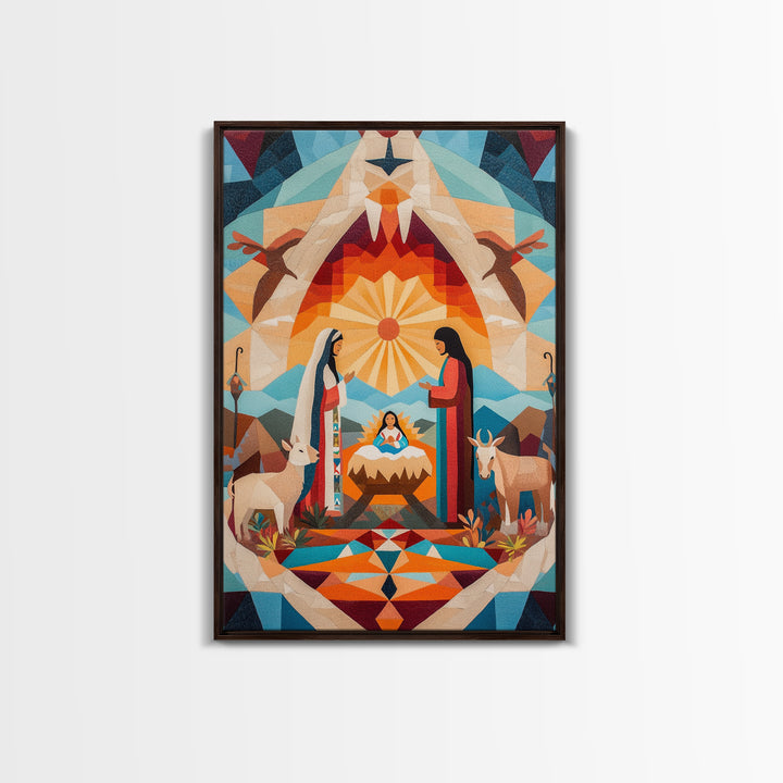 Art Deco Abstract Nativity Painting Print, Canvas Art, Rustic Christmas Wall Art, Christmas Decor, Christmas Painting, Xmas Decor