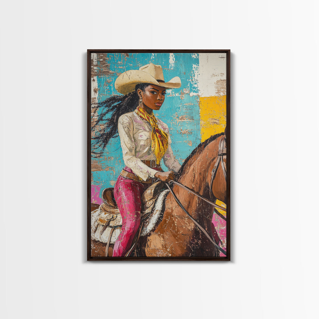 Black Cowgirl Painting Print, Rustic Modern Farmhouse, Afrocentric Wall Art, Southwestern Home Decor