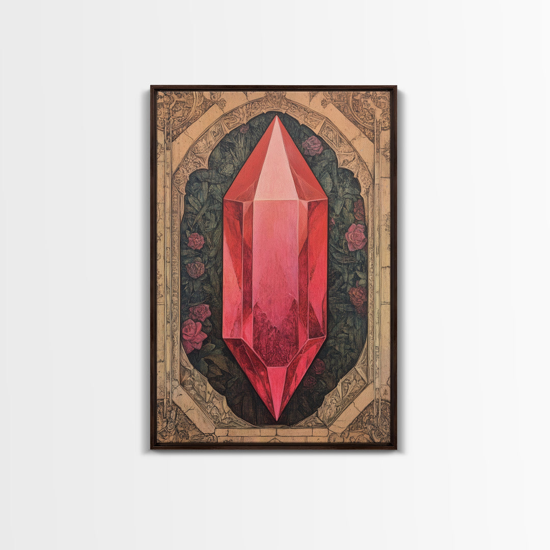 Ruby Painting Print, Framed Canvas Print, Gemstones Wall Art, Precious Stone Painting, Red Gem, Ruby Painting, Antique Minerals Art