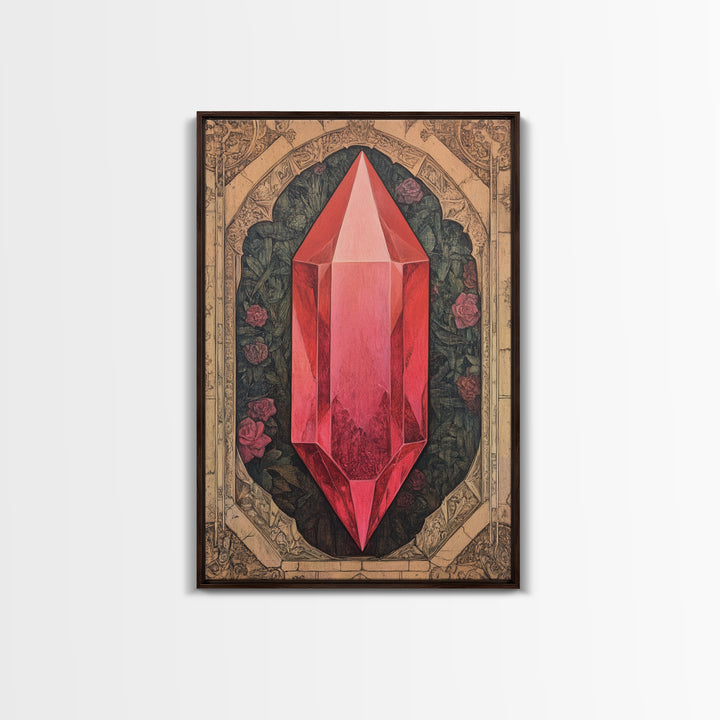 Ruby Painting Print, Framed Canvas Print, Gemstones Wall Art, Precious Stone Painting, Red Gem, Ruby Painting, Antique Minerals Art