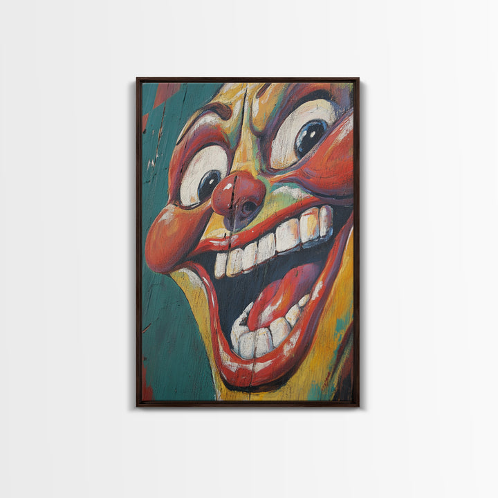 Creepy Clown Wall Art Framed Canvas Print, Wood Framed Wall Art, Retro Home Decor, Halloween Art
