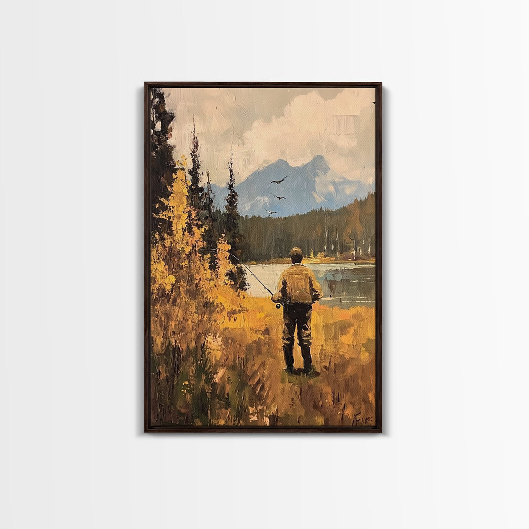 Trout Fly FIshing Wall Art Home Decor, Fly Fishing Painting Canas Print, Cabin Art, Cabin Decor, Fishing Cabin Art, Gift For Dad, Gift For Him