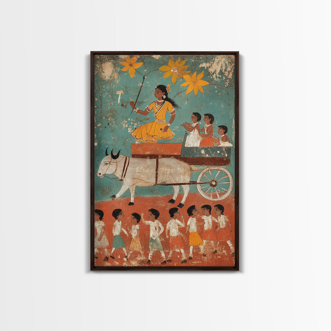 19th Century Folk Art Canvas Print, Rustic Home Decor, Chicano Wall Art, Rustic Farmhouse Painting, Minimalist Decor