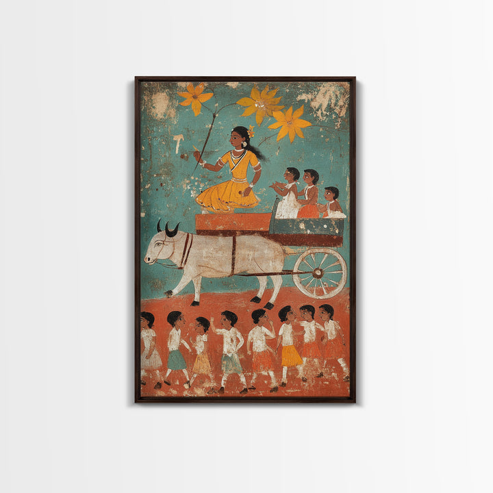 19th Century Folk Art Canvas Print, Rustic Home Decor, Chicano Wall Art, Rustic Farmhouse Painting, Minimalist Decor