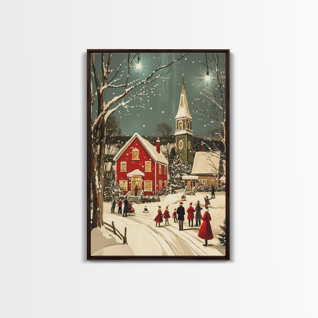 Small Town Christmas Painting Print, Christmas Village Art, Christmas Village Painting, Christmas Home Decor, Christmas Living Room Art