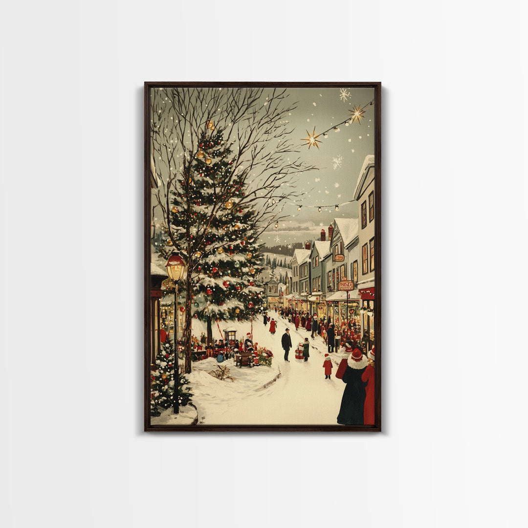 Christmas in Demark Framed Canvas Print, European Christmas Village Wall Art, Snowy Christmas Village Print, Christmas Prints, Xmas Art