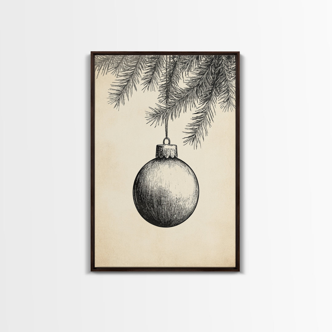 Boho Christmas Ornament Painting Print, Christmas Art, Black and White Art