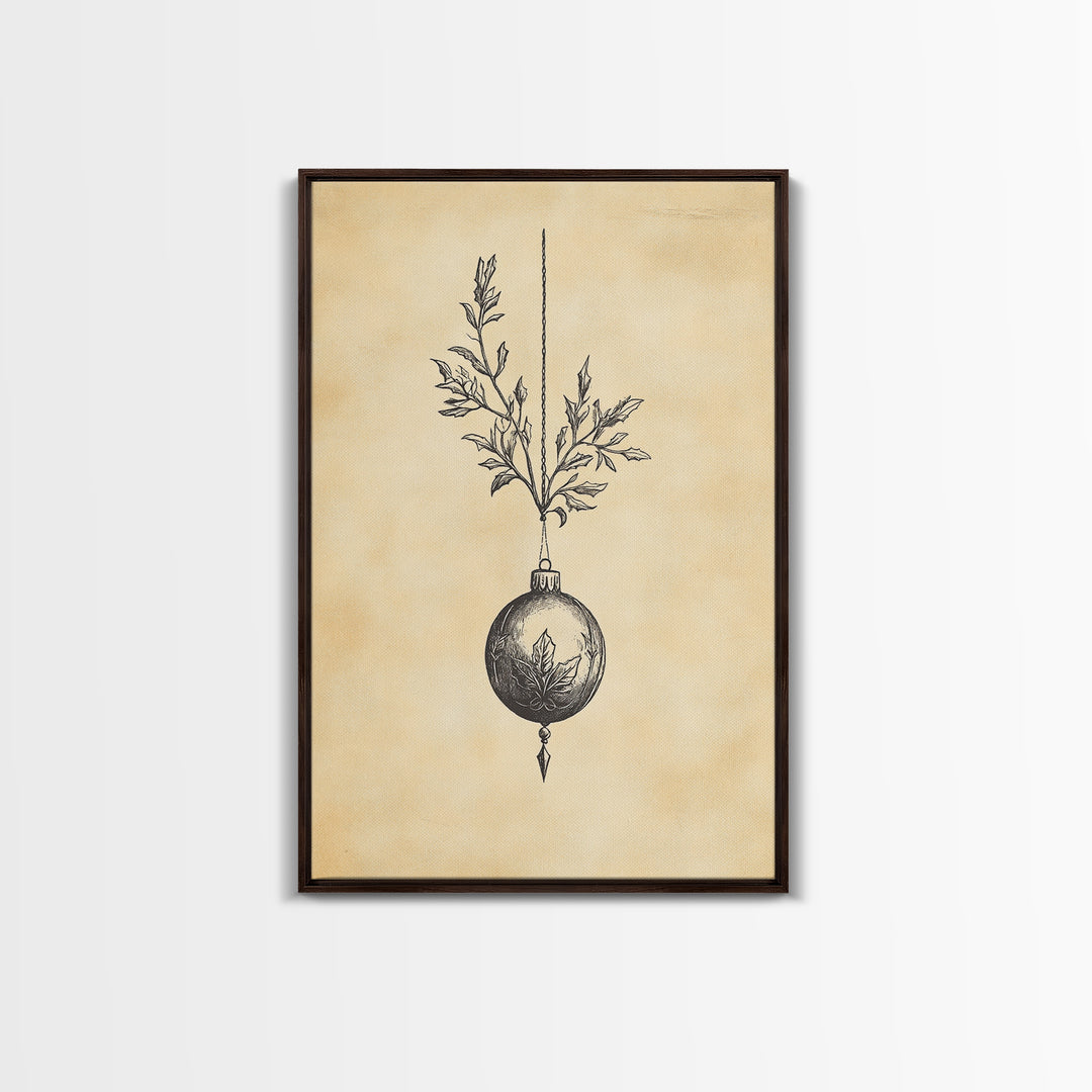 Christmas Tree Ornament Painting Print, Boho Christmas Wall Art, Framed Canvas