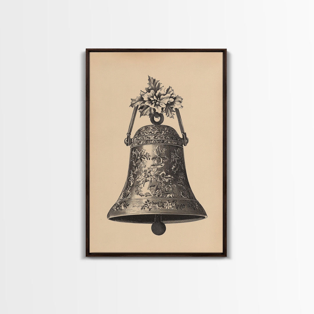 Boho Christmas Bell Painting Print - Framed Canvas - Minimalist Christmas Art - Boho Christmas Art - Rustic Christmas Art