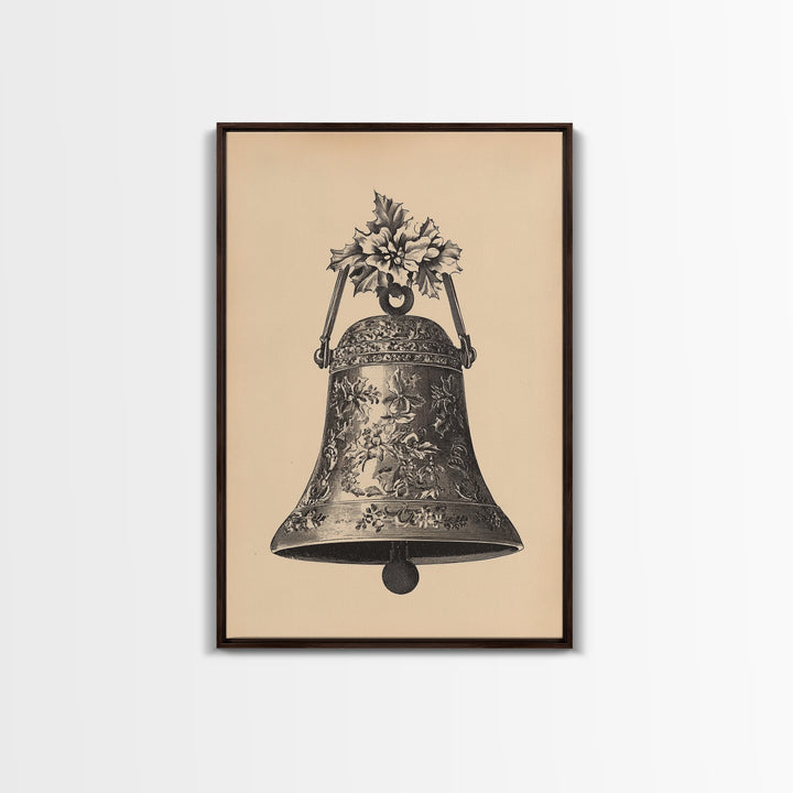 Boho Christmas Bell Painting Print - Framed Canvas - Minimalist Christmas Art - Boho Christmas Art - Rustic Christmas Art
