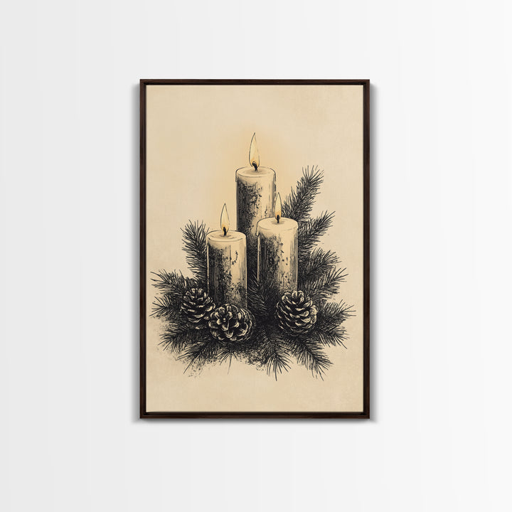 Boho Christmas Candles Canvas Print - Framed Canvas - Minimalist Christmas Art - Boho Christmas Art - Rustic Christmas Art