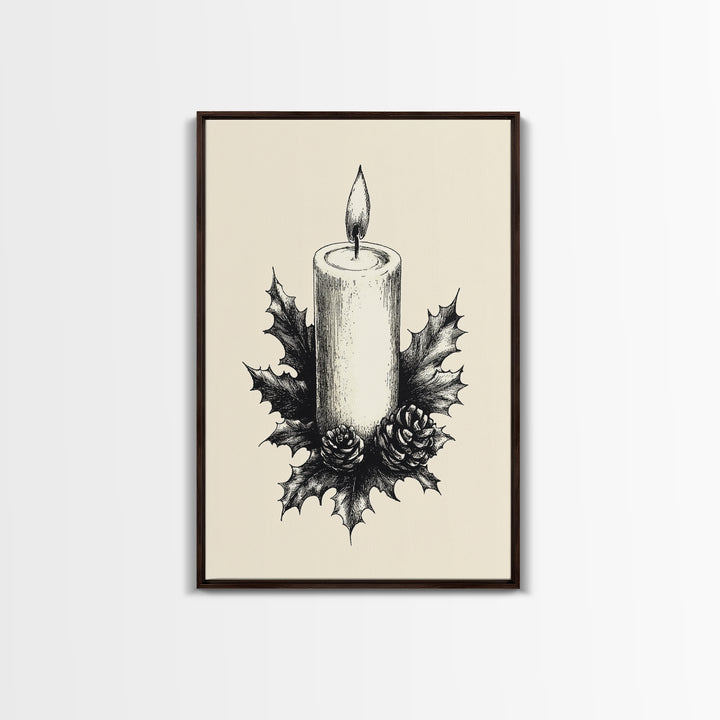 Rustic Christmas Candle Canvas Print - Framed Canvas - Minimalist Christmas Art - Boho Christmas Art - Rustic Christmas Art