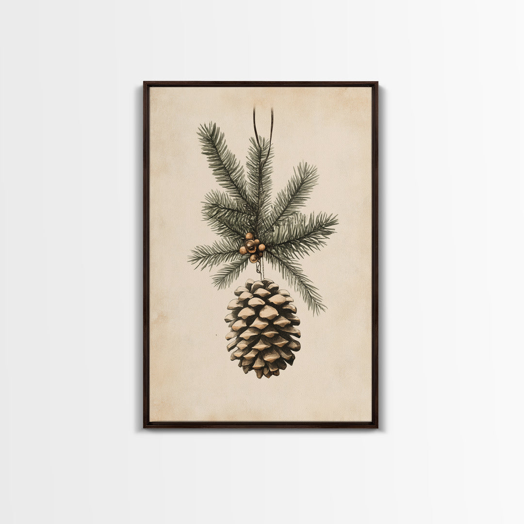 Boho Christmas Pinecone Canvas Print - Framed Canvas - Minimalist Christmas Art - Boho Christmas Art - Rustic Christmas Art