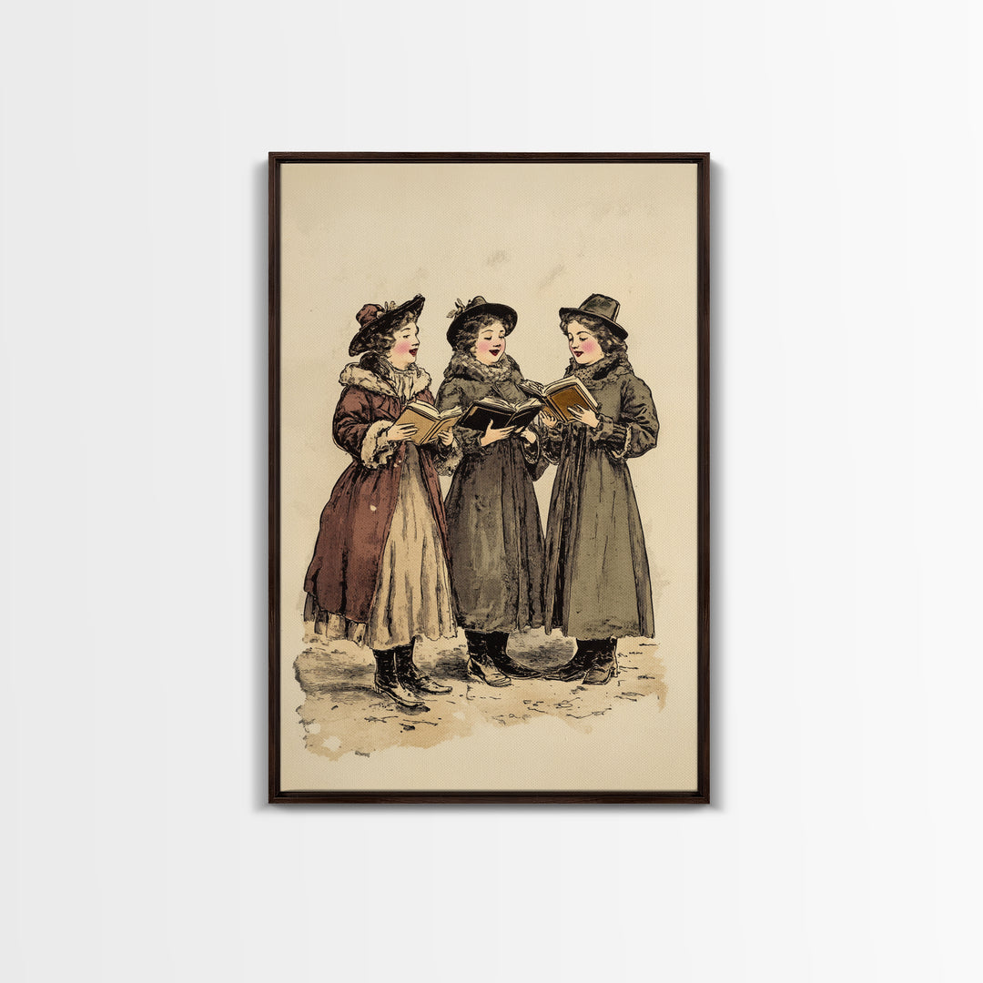 Boho Christmas Carrolers Canvas Print - Framed Canvas - Minimalist Christmas Art - Boho Christmas Art - Rustic Christmas Art