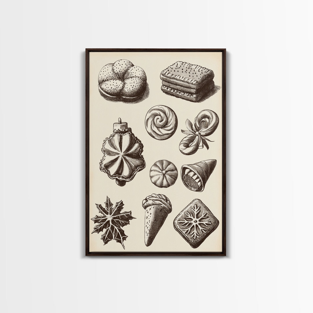 Cute Christmas Cookies Canvas Print - Framed Canvas - Minimalist Christmas Art - Boho Christmas Art - Rustic Christmas Art