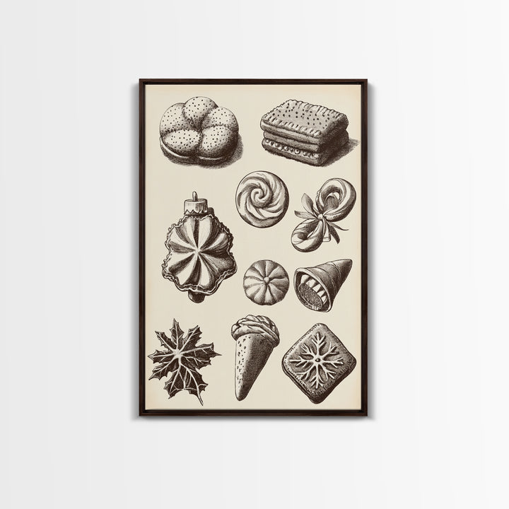 Cute Christmas Cookies Canvas Print - Framed Canvas - Minimalist Christmas Art - Boho Christmas Art - Rustic Christmas Art