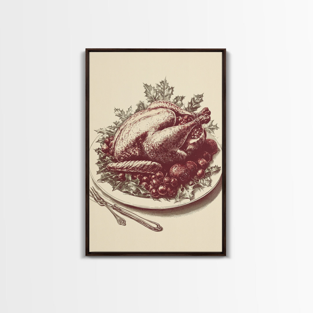 Christmas Turkey Canvas Print - Framed Canvas - Minimalist Christmas Art - Boho Christmas Art - Rustic Christmas Art