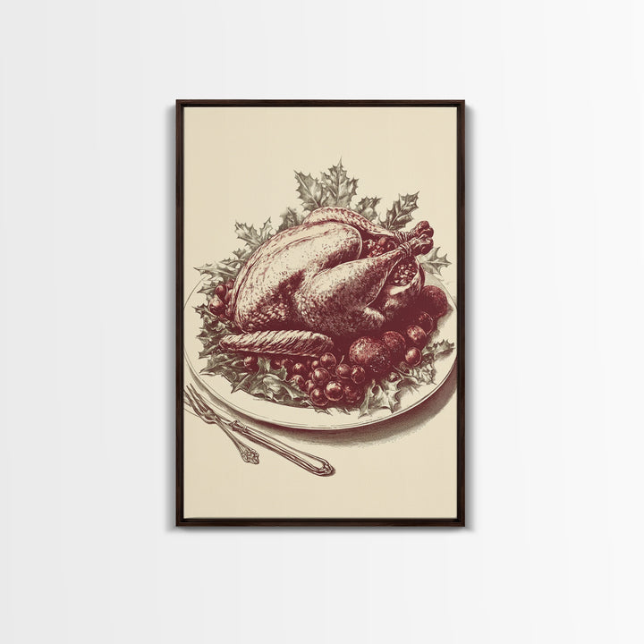 Christmas Turkey Canvas Print - Framed Canvas - Minimalist Christmas Art - Boho Christmas Art - Rustic Christmas Art