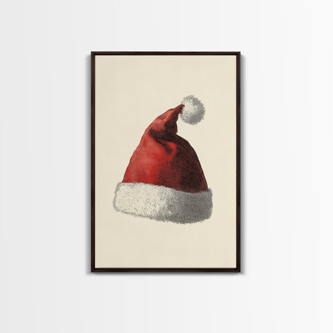 Painting of Santa's Hat Canvas Print - Framed Canvas - Minimalist Christmas Art - Boho Christmas Art - Rustic Christmas Art