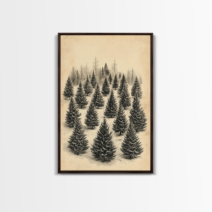 Christmas Tree Farm Art Canvas Print - Framed Canvas - Minimalist Christmas Art - Boho Christmas Art - Rustic Christmas Art