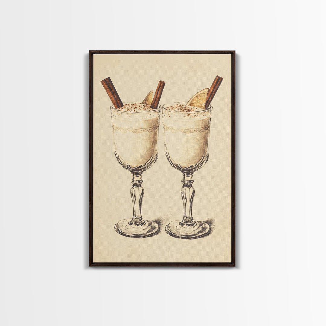 Retro Eggnogg Canvas Print - Framed Canvas - Minimalist Christmas Art - Boho Christmas Art - Rustic Christmas Art