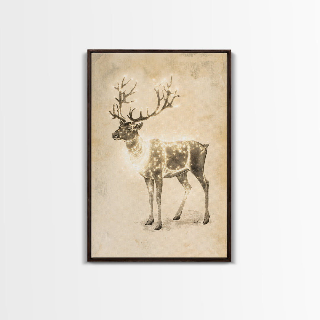 Christmas Reindeer Canvas Print - Framed Canvas - Minimalist Christmas Art - Boho Christmas Decor - Rustic Christmas Art
