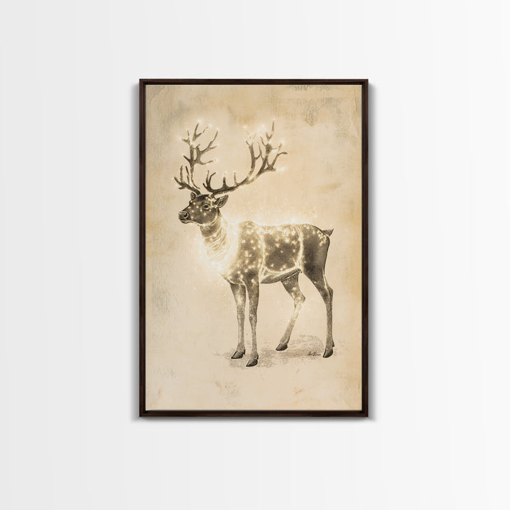 Christmas Reindeer Canvas Print - Framed Canvas - Minimalist Christmas Art - Boho Christmas Decor - Rustic Christmas Art