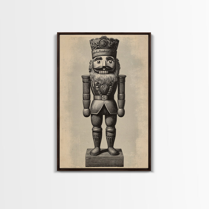 Vintage Nutcracker Canvas Print - Framed Canvas - Minimalist Christmas Art - Boho Christmas Art - Rustic Christmas Art