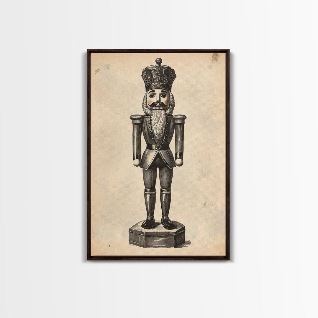 Retro Nutcracker Canvas Print - Framed Canvas - Minimalist Christmas Art - Boho Christmas Art - Rustic Christmas Art
