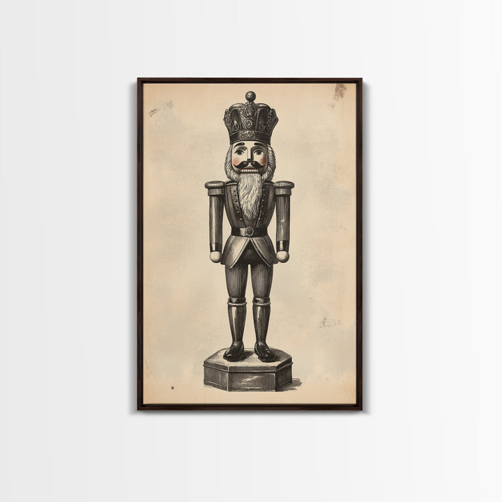 Retro Nutcracker Canvas Print - Framed Canvas - Minimalist Christmas Art - Boho Christmas Art - Rustic Christmas Art