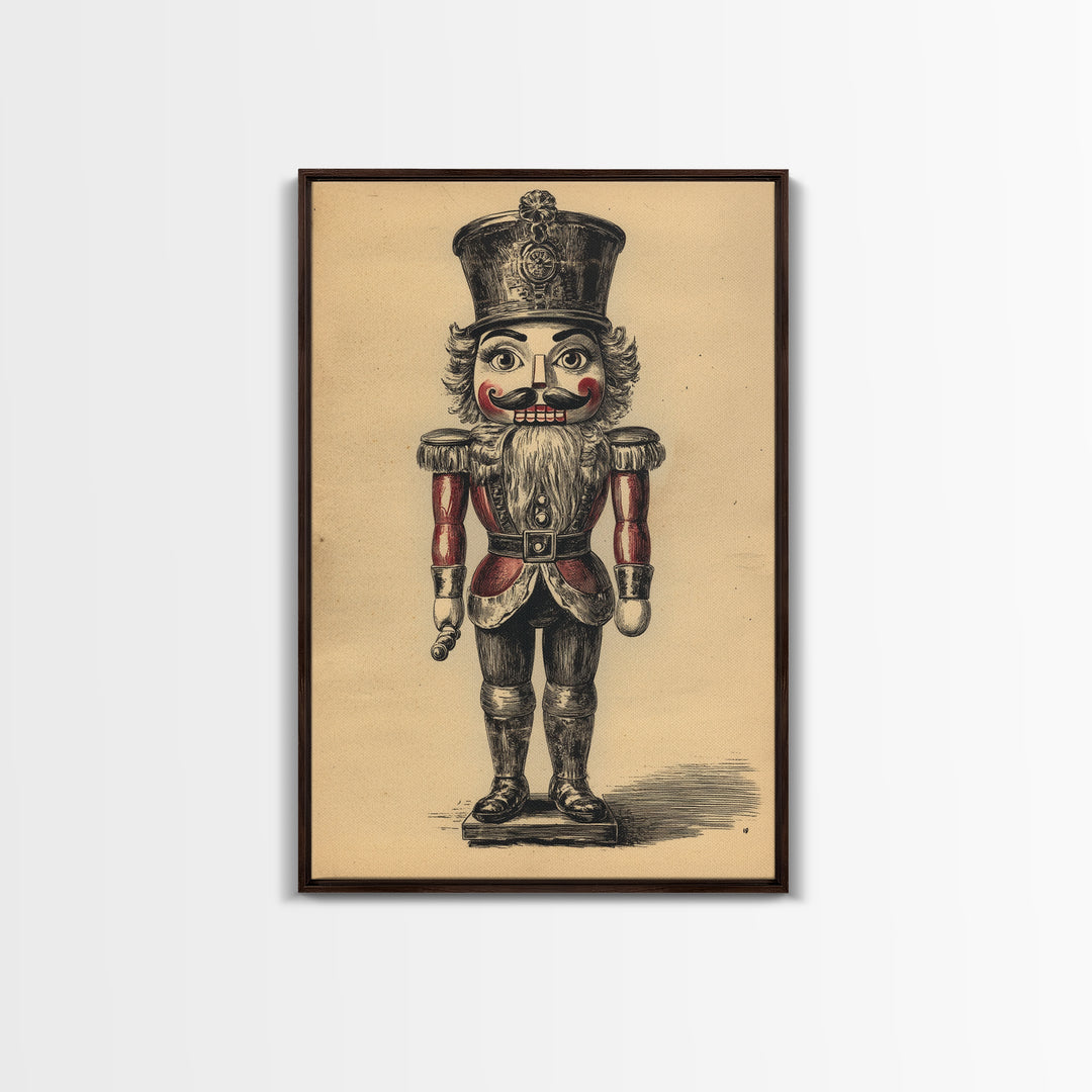 Christmas Nutcracker Canvas Print - Framed Canvas - Minimalist Christmas Art - Boho Christmas Art - Rustic Christmas Art