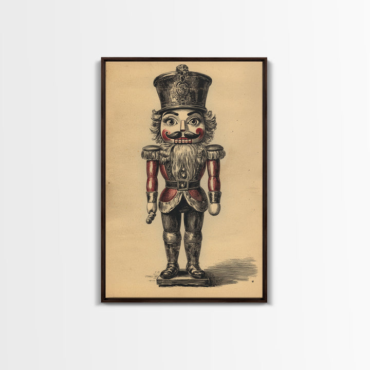 Christmas Nutcracker Canvas Print - Framed Canvas - Minimalist Christmas Art - Boho Christmas Art - Rustic Christmas Art