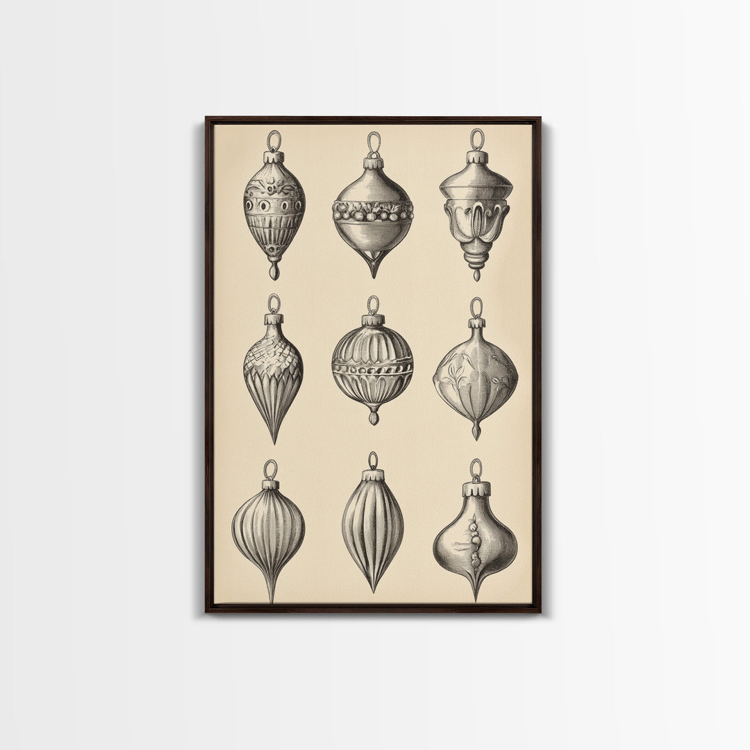 Christmas Ornaments Canvas Print - Framed Canvas - Minimalist Christmas Art - Boho Christmas Art - Rustic Christmas Art