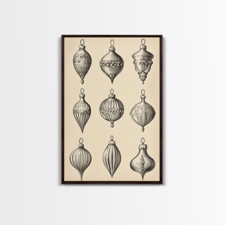 Christmas Ornaments Canvas Print - Framed Canvas - Minimalist Christmas Art - Boho Christmas Art - Rustic Christmas Art