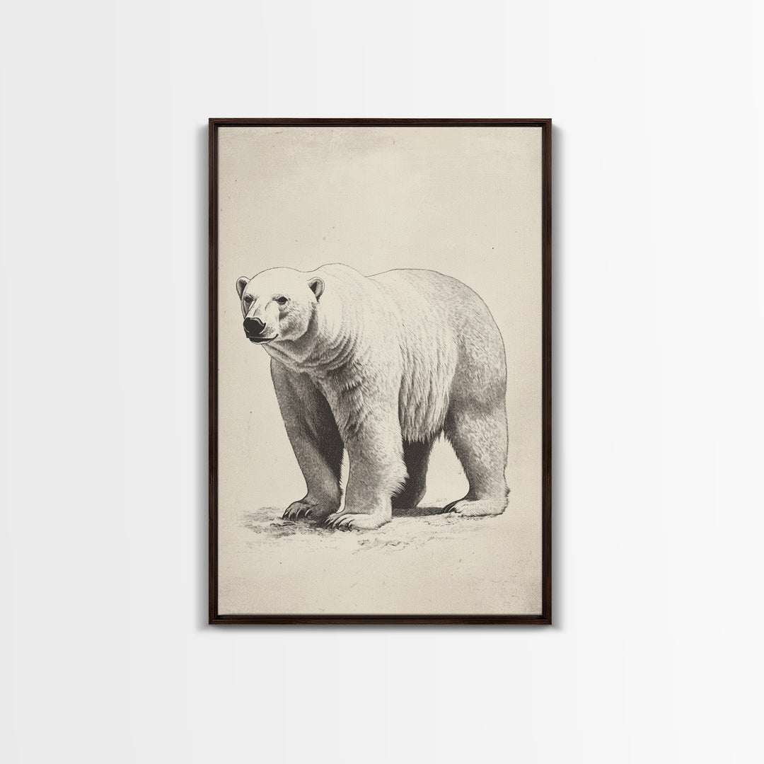 Polar Bear Canvas Print - Framed Canvas - Minimalist Christmas Art - Boho Christmas Art - Rustic Christmas Art