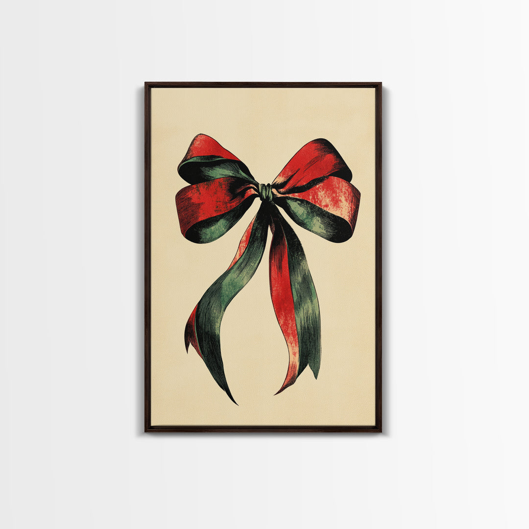 Christmas Bow Canvas Print - Framed Canvas - Minimalist Christmas Art - Boho Christmas Art - Rustic Christmas Art