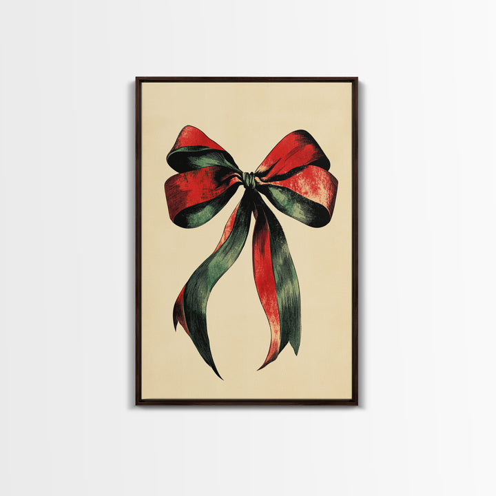 Christmas Bow Canvas Print - Framed Canvas - Minimalist Christmas Art - Boho Christmas Art - Rustic Christmas Art
