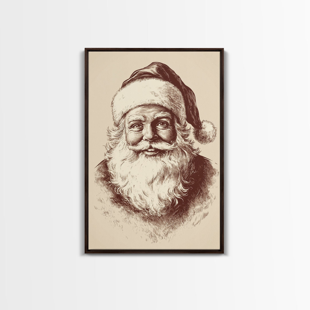 Vintage Santa Painting Canvas Print - Framed Canvas - Minimalist Christmas Art - Boho Christmas Art - Rustic Christmas Art