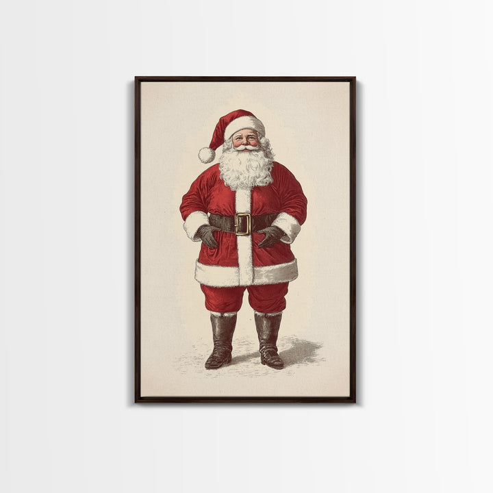 Cheerful Santa Clause Canvas Print - Framed Canvas - Minimalist Christmas Art - Boho Christmas Art - Rustic Christmas Art