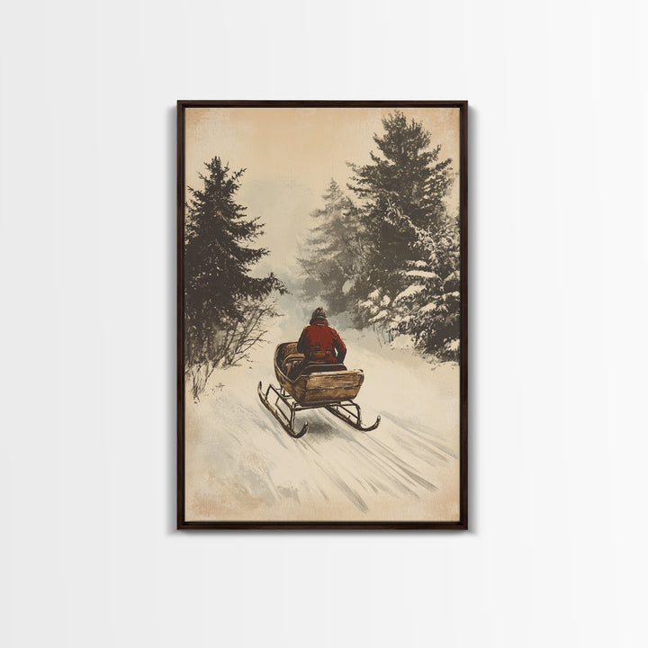 Christmas Sleigh Ride Canvas Print - Framed Canvas - Minimalist Christmas Art - Boho Christmas Art - Rustic Christmas Art