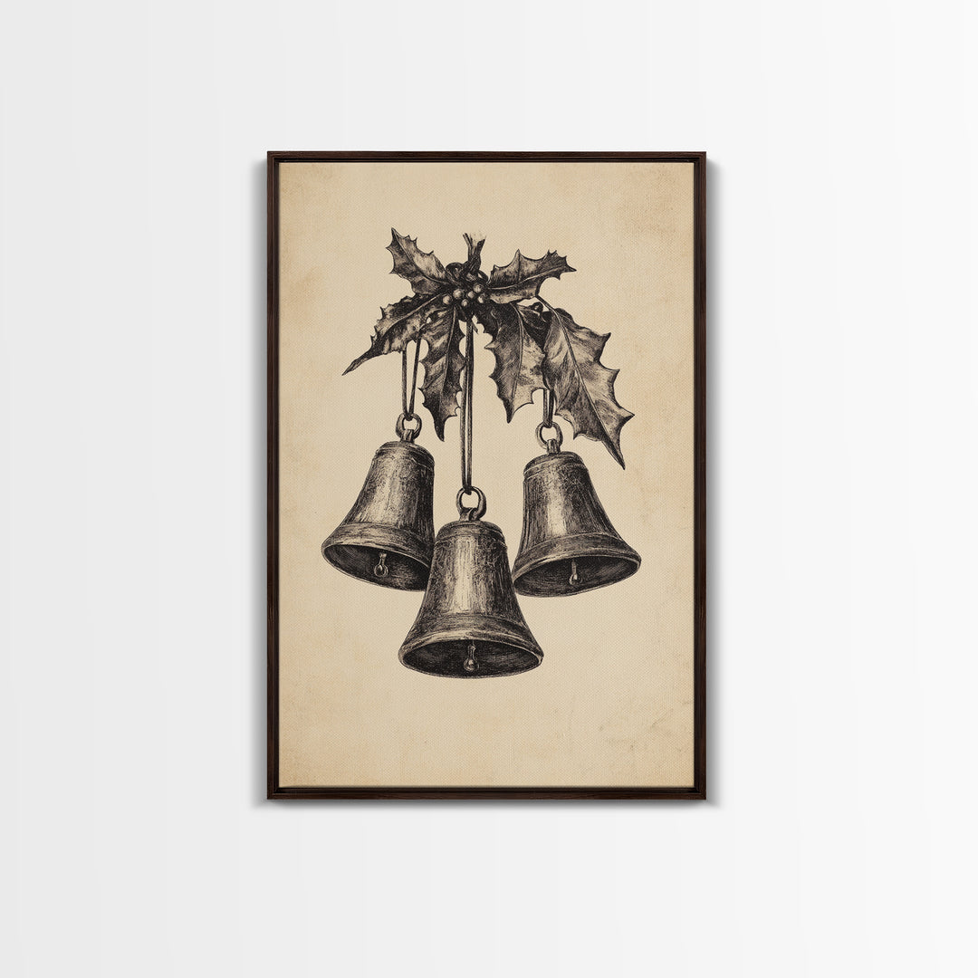 Christmas Bells Canvas Print - Framed Canvas - Minimalist Christmas Art - Boho Christmas Art - Rustic Christmas Art