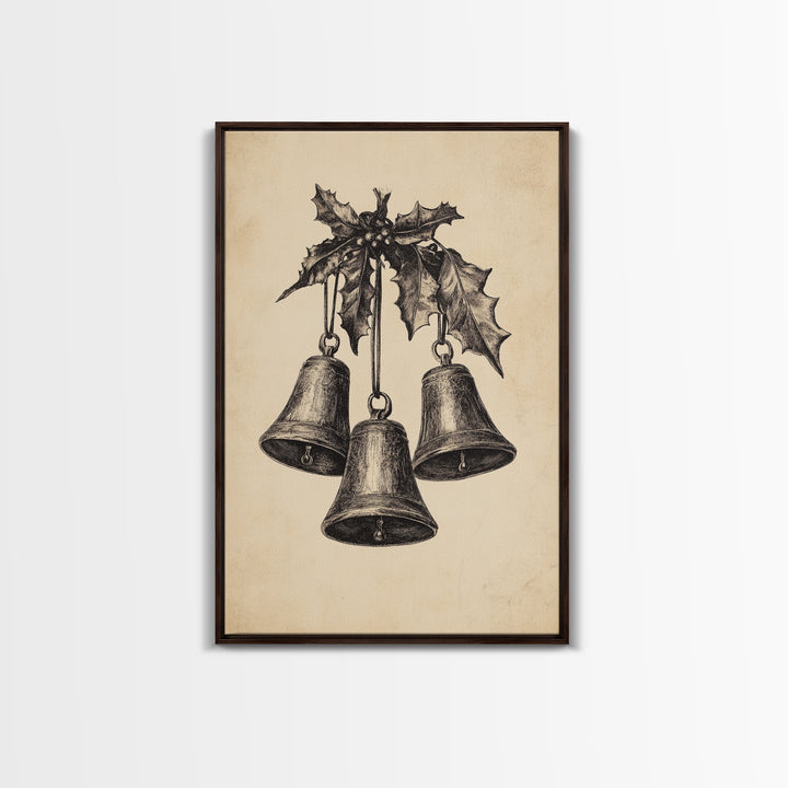 Christmas Bells Canvas Print - Framed Canvas - Minimalist Christmas Art - Boho Christmas Art - Rustic Christmas Art