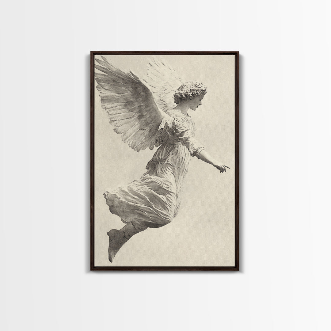 Christmas Angel Canvas Print - Framed Canvas - Minimalist Christmas Art - Boho Christmas Art - Rustic Christmas Art