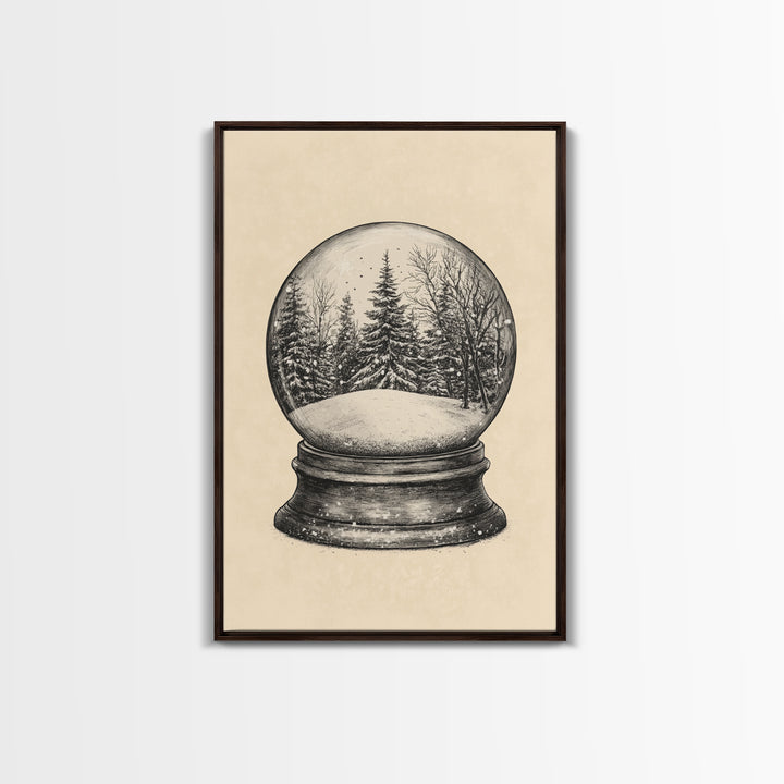 Christmas Snowglobe Canvas Print - Framed Canvas - Minimalist Christmas Art - Boho Christmas Art - Rustic Christmas Art